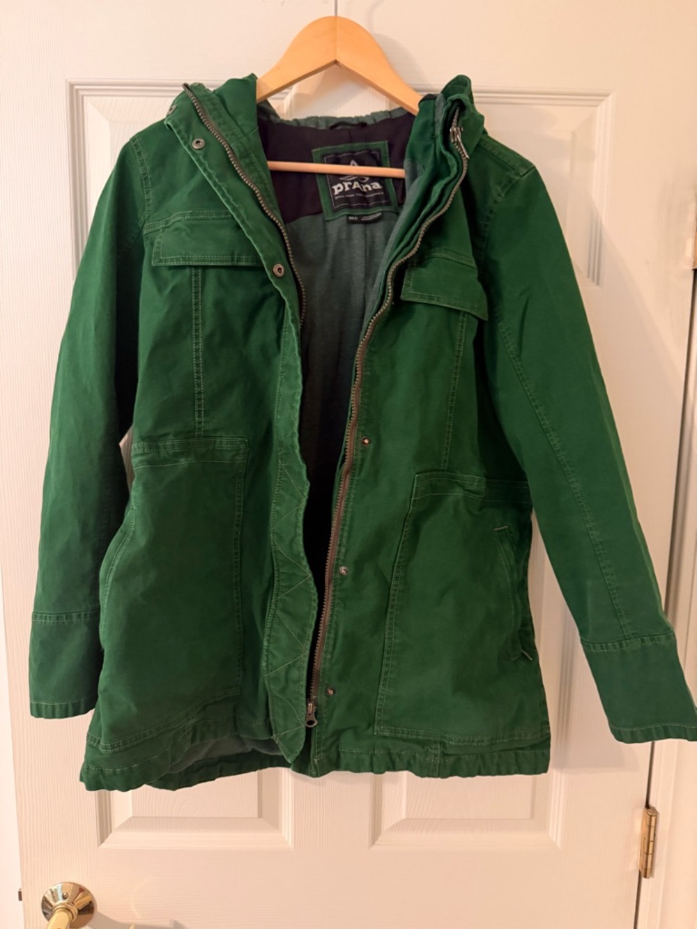 prAna green organic cotton hooded utility jacket